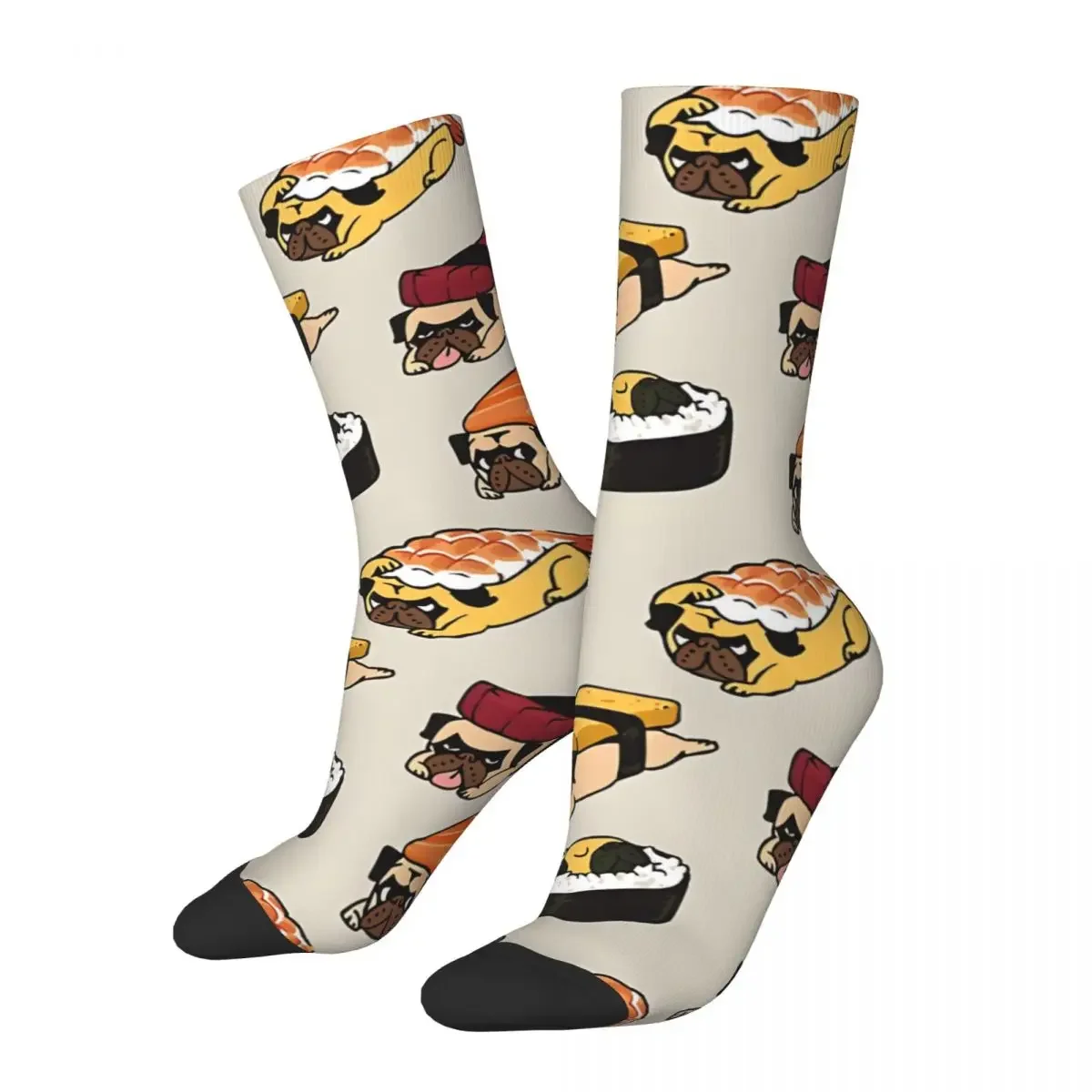 Funny Crazy Sock for Men Sushi Pug Hip Hop Harajuku Sushi Happy Quality Pattern Printed Boys Crew compression Sock Novelty Gift