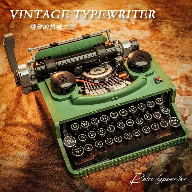 

Retro Typewriter, Building Blocks, Mechanical Group, Keyboard, Printer, Boy Assemble, Adult, High Difficulty Girl, Toy Gift