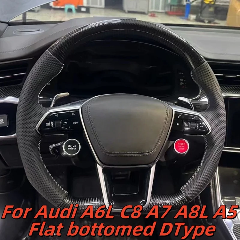

Car Steering Wheel Carbon Fiber Custom Made Leather For Audi A6L C8 A7 A8L A5 Flat bottomed DType Car Interior Accessories