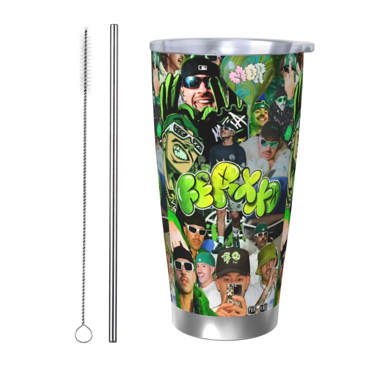 

Feid Ferxxo FASTEST Tour Стакан с вакуумной изоляцией, рэперские кофейные чашки 90-х годов, автомобильная кружка из нержавеющей стали, бутылка для воды, 20 унций