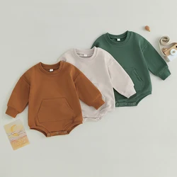 2023-07-09 Lioraitiin 0-24M Infant Baby Girls Autumn Sweatshirt Bodysuit Solid Long Sleeve Princess Clothes Jumpsuit with Pocket