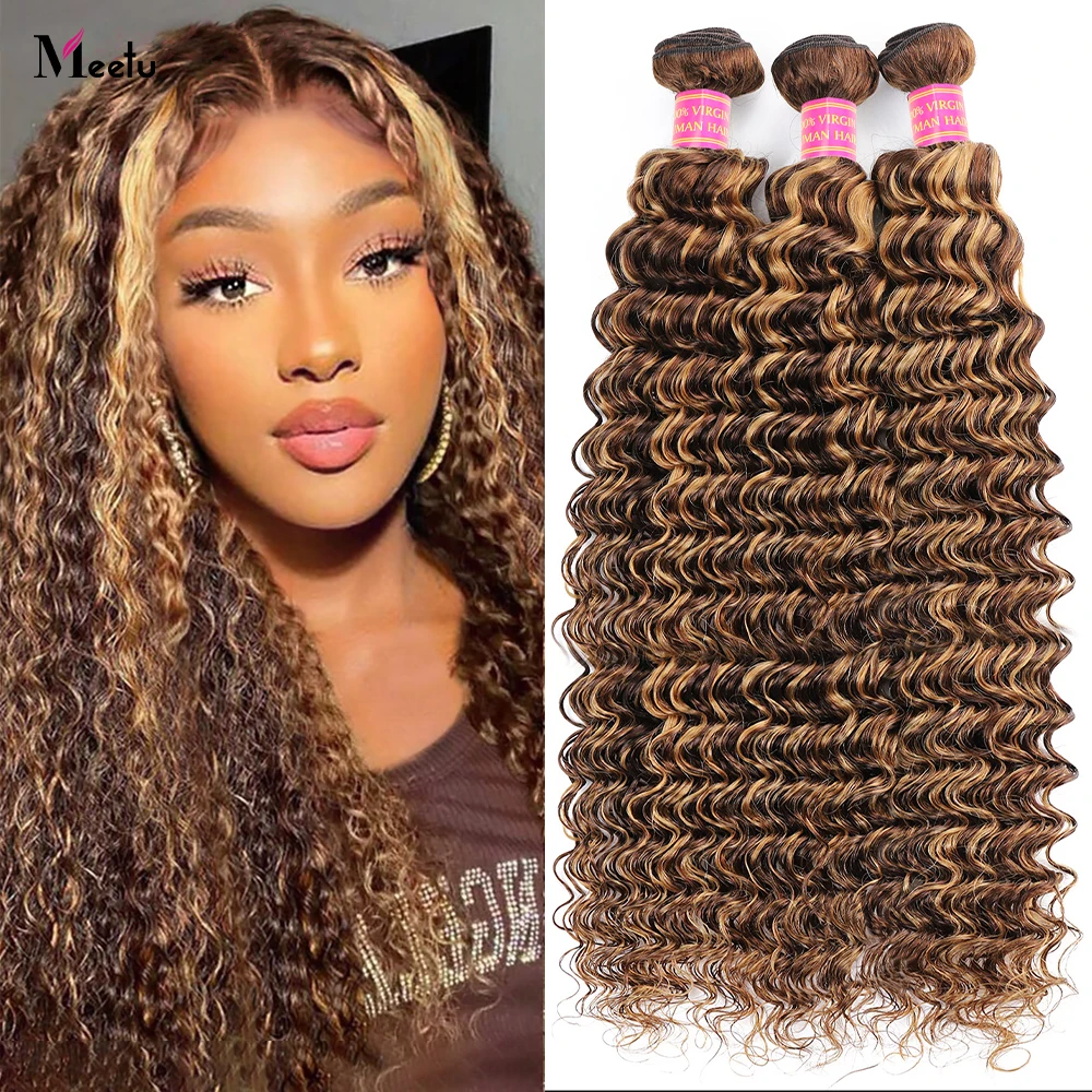 

Meetu 30 Inch Highlight Deep Wave Bundles Ombre Honey Blonde Colored Human Hair Bundles Brazilian Remy Hair Extensions For Women