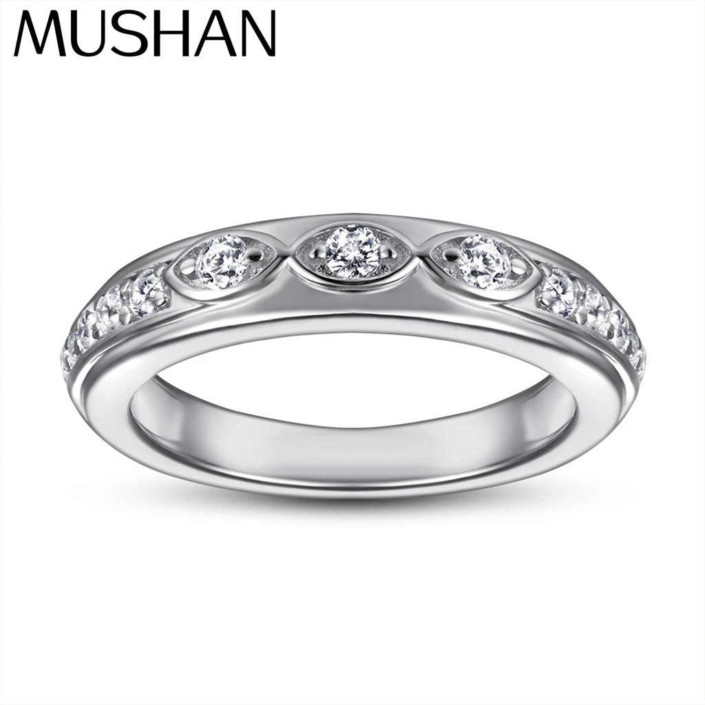 MuShan Jewelry 925 Sterling Silver Rings Bands Engagement Ring 5A Cubic Zirconia Valentine Rings Bands Rings Bands  Women Gift