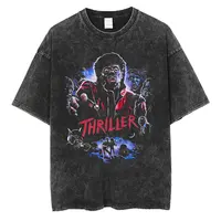 Camiseta con gráfico de suspense de Michael Jackson Vintage lavada para hombre y mujer, camiseta de Rock gótico Retro a la moda, camisetas Punk de gran tamaño para hombre