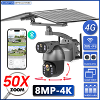 4G SIM 4K 50X Zoom Outdoor Waterproof Solar Camera WiFi Dual Screen PTZ Surveillance Motion Detection Tracking Security IP cam