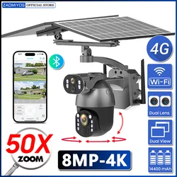 4g sim 4k 50x zoom ao ar livre câmera solar à prova dwaterproof água wifi tela dupla ptz vigilância detecção de movimento rastreamento segurança ip cam