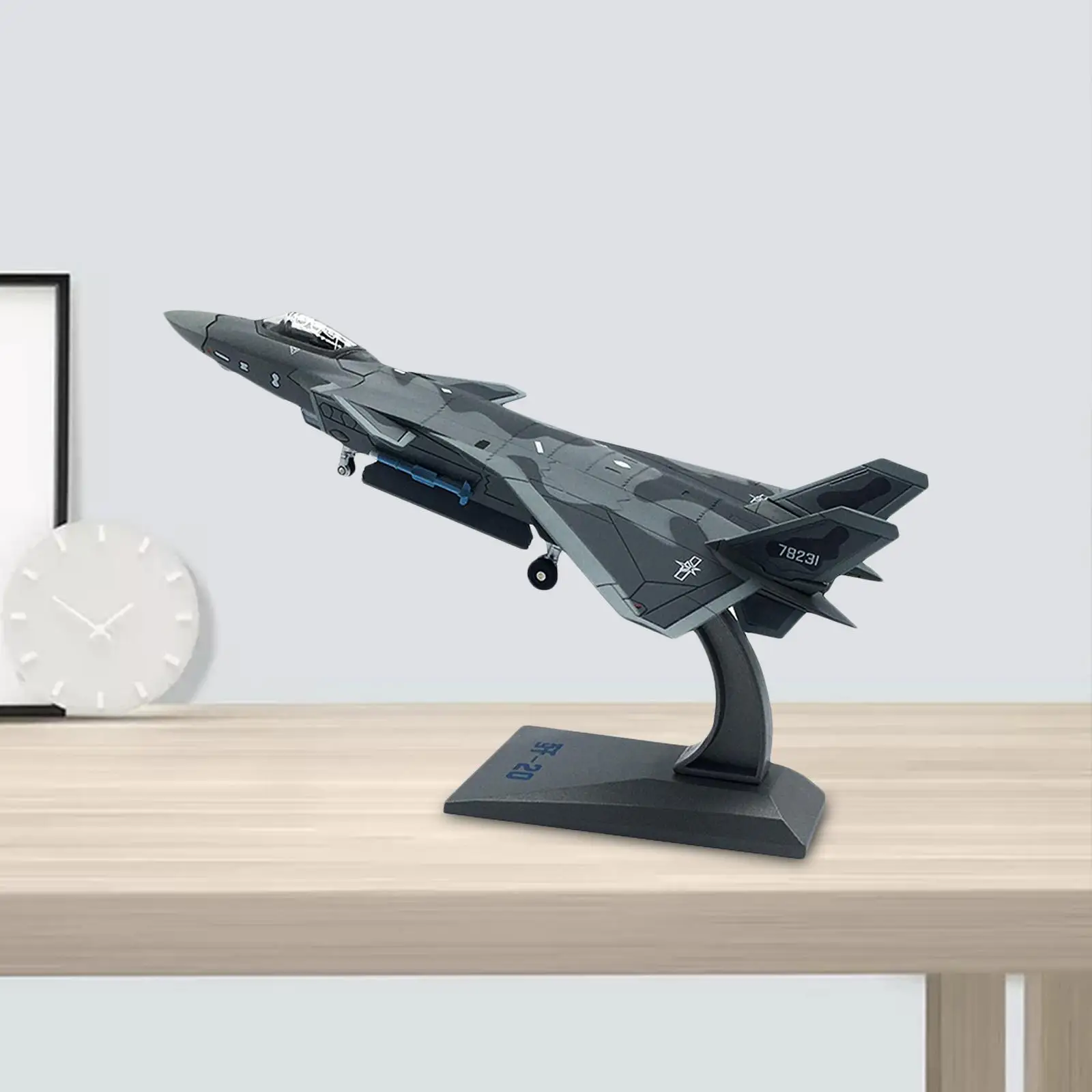 1/100 J-20 Fighter Jet Alloy Model Small Size Weilong Fighter Jet Plane Model with Stand Collection Decoration Alloy Military