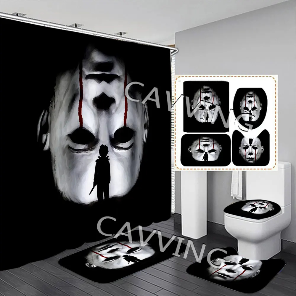 Halloween Michael Myers 3D Printed  Shower Curtains Waterproof Bathroom Curtain Anti-slip Bath Mat Set Toilet Rugs Carpets   F08