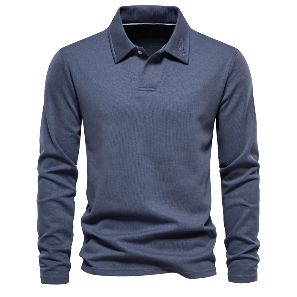 2024 Spring and autumn new men's wash long sleeve lapel casual solid color top trend sweater