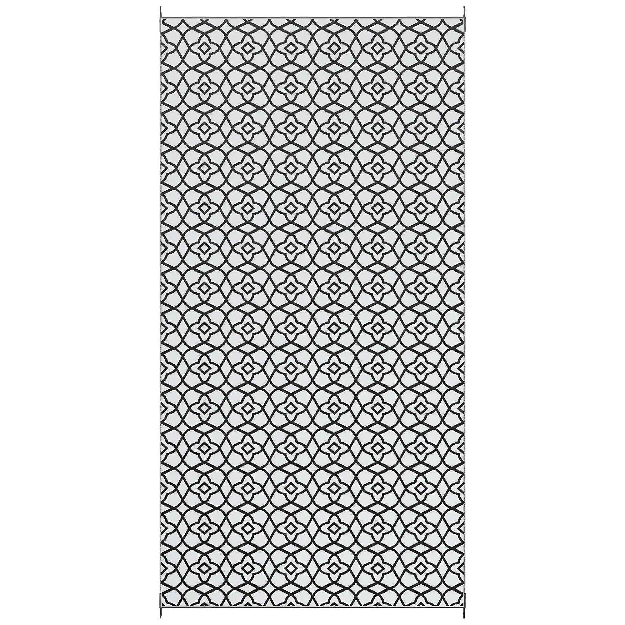 

For Outsunny Outdoor Rug 9'x18' Reversible, RV Camping, Black & White Clover, Portable Design