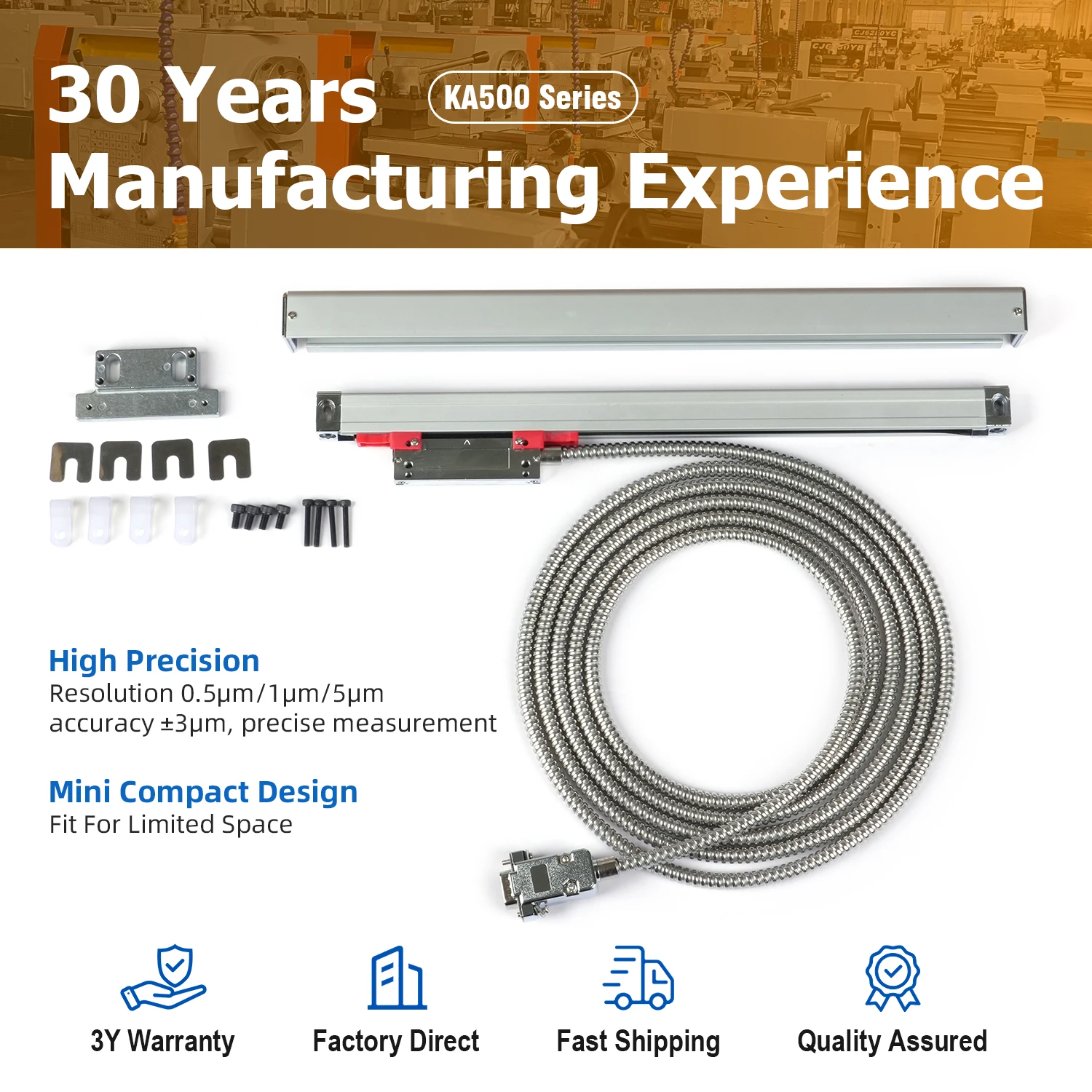 KA500 Series Linear Sensor 3m Cable Length Standard 0.5μm / 1μm / 5μm CNC Machine Tool High Accuracy Positioning Scale Kit