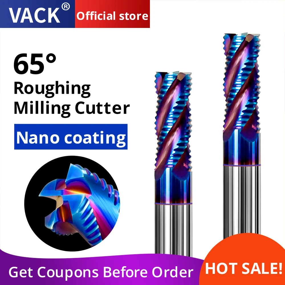 VACK HRC65 Roughing Milling Cutter Spiral End Mill Carbide Tungsten Steel Router Bits 4 Flute Metal CNC Machine Tools  6 8 10mm