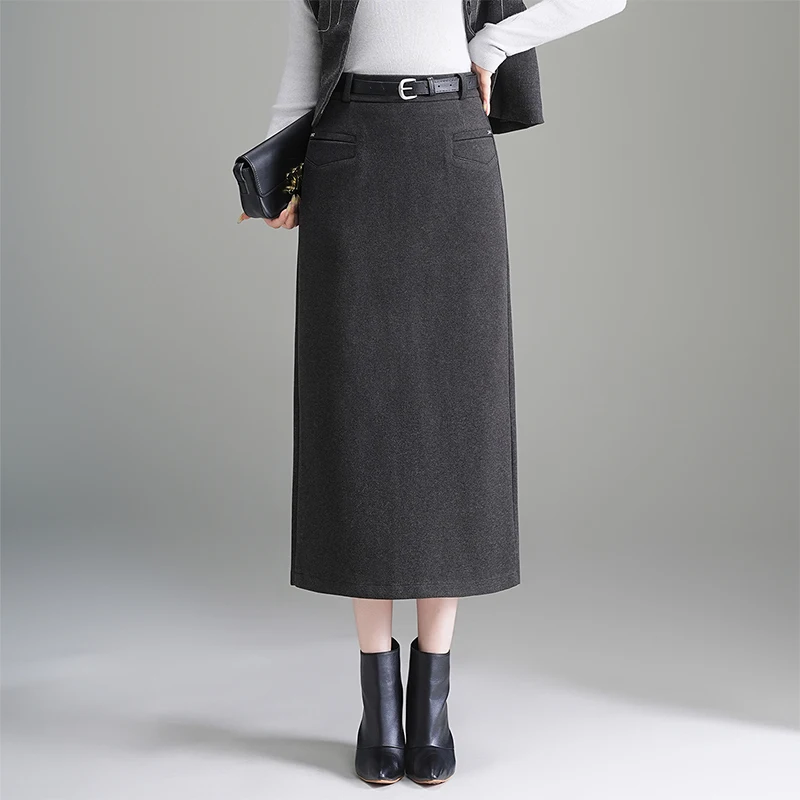 

Юбка-карандаш из утолщенной шерсти с высокой талией, прямая, женская, осенне-зимняя, новая, облегающая, средней длины, с разрезом