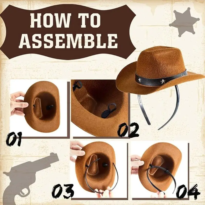 L93C Cosplay Costume Hairhoop Vintage Cowboy Hat Headband Adult Clothing Accessory