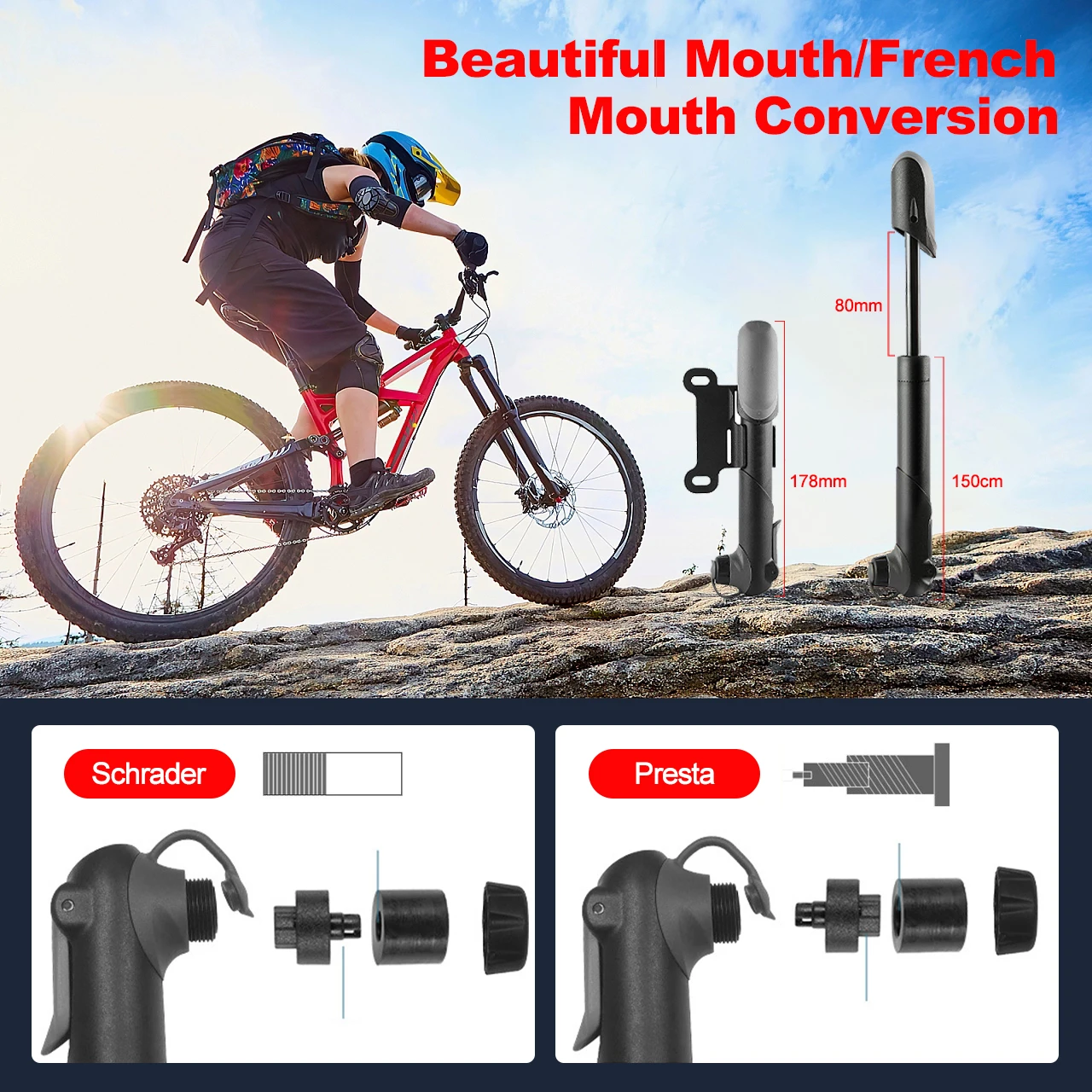 Portable Bicycle Pump Mini Hand Pump Bike Tire Fill Inflator Air Injector with Pressure Gauge MTB Road Cycling Accessories Tools