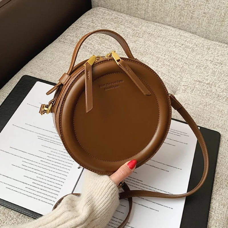 Round Design Female Handbags Vintage Shoulder Bag for Women Clutch Purses High Quality Leather Crossbody Bag Female Travel Totes