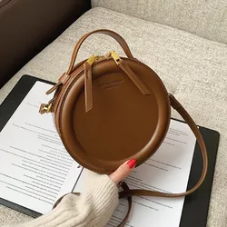 Bolso de hombro de diseño redondo para mujer, bandolera de cuero de alta calidad, Estilo Vintage, ideal para viaje