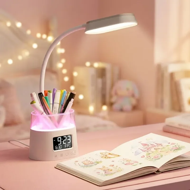 Desk storage box light with touch dimming function, with clock, USB charging and ambient light, suitable for retail buyers