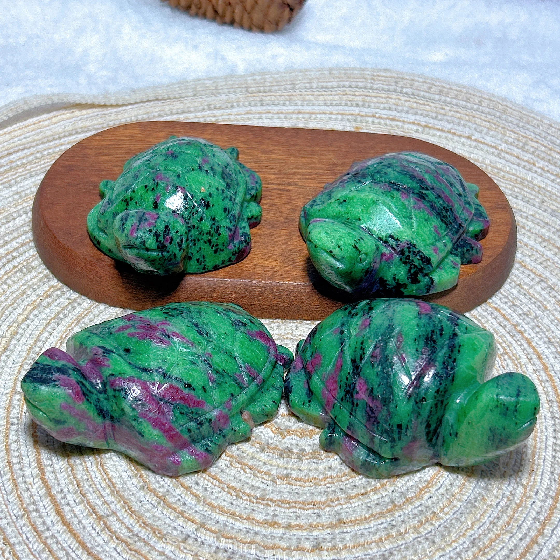 Natural Crystals Ruby Zoisite Tortoise Hand Carving UV Light Fluorescence Effect Gemstones Home Decorations Mineral Energy Gift - Image 4