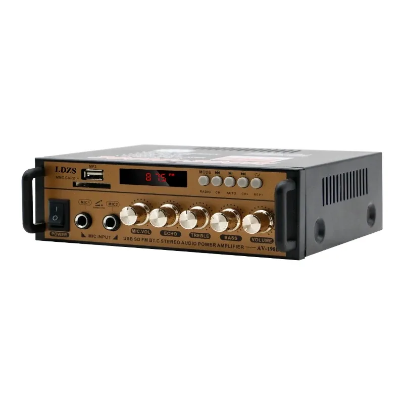 BT-198E Penguat Audio Bluetooth 35W×2/12V DC/220V Input AC/Input Mikrofon USB SD AUX/Amp Daya Saluran Ganda