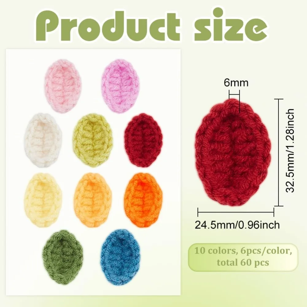 1Box 60 Pcs Craft Sewing Crochet Leaf 10 Colors Included Handmade Crocheted Flowers Artificial Leaves Handicraft Milk Cotton