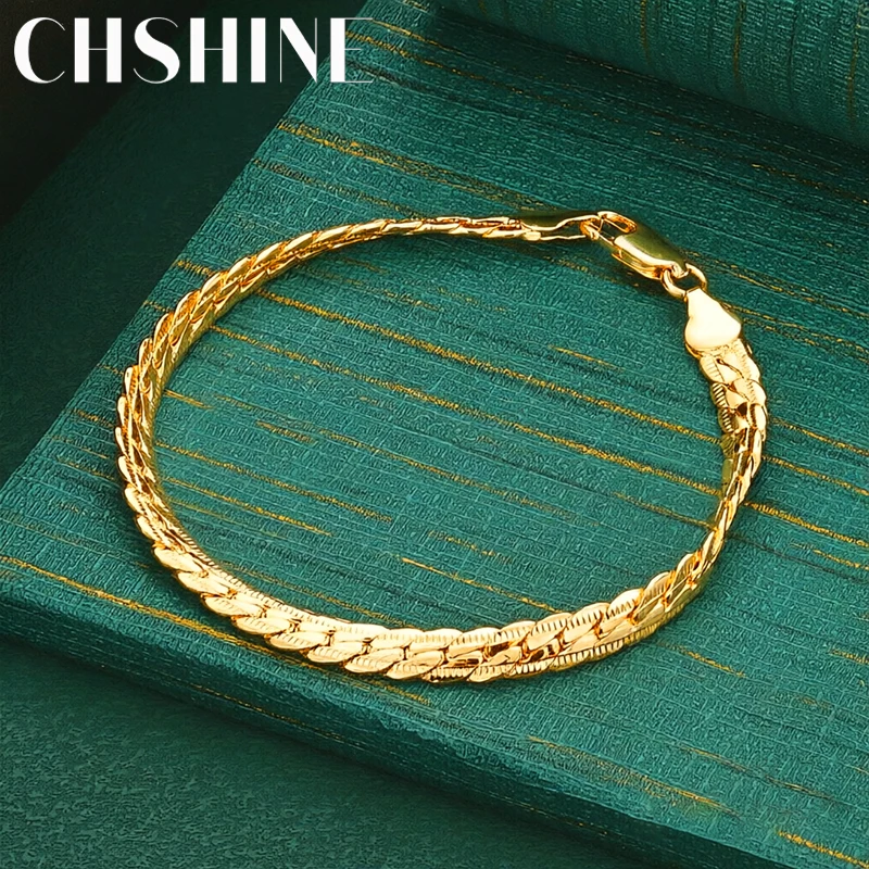 925 Sterling Silver 18K Gold  6MM Braided Chain Bracelet Snap Clasp Elegant Fashion Jewelry for Women Wedding Party Gift