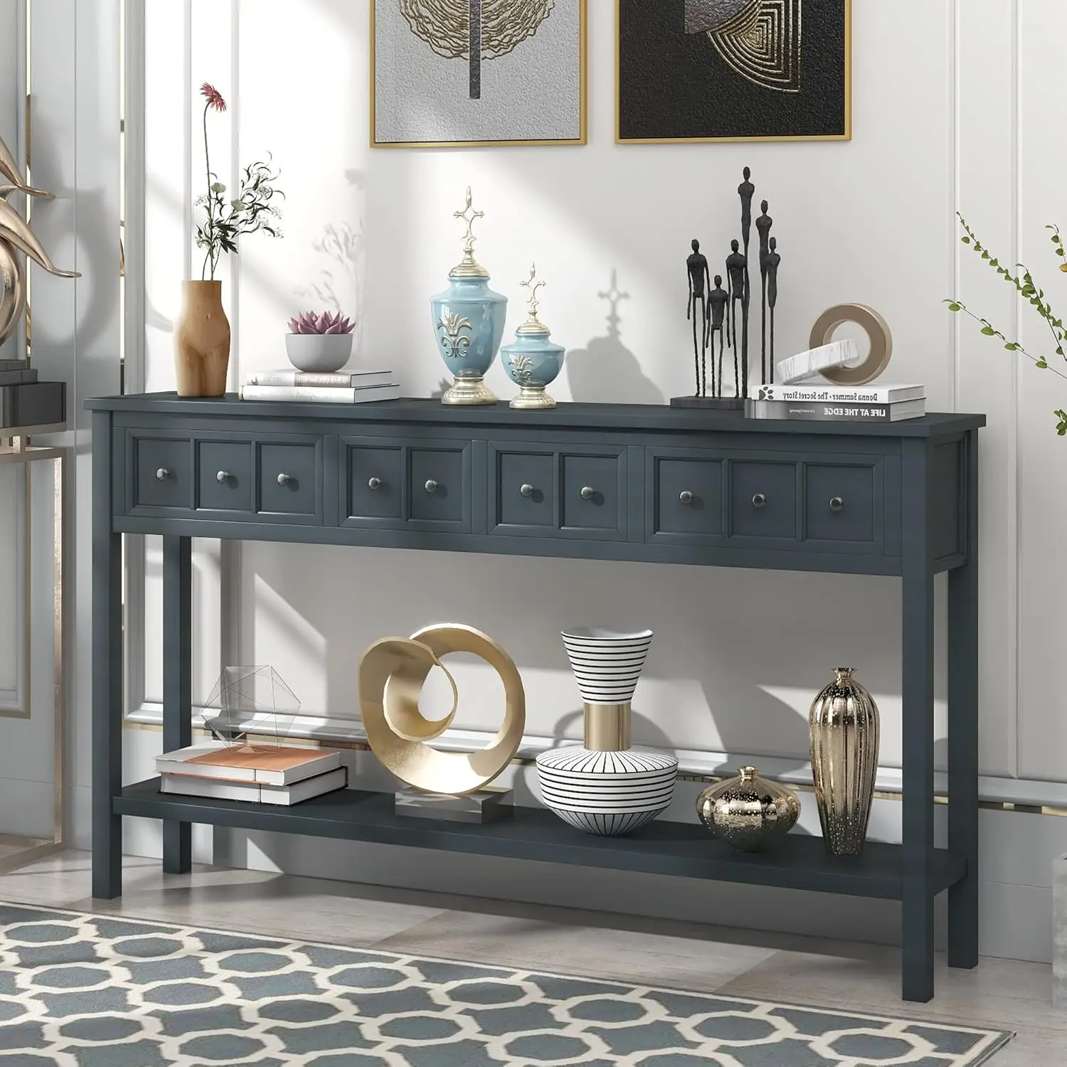 

Merax 60" Long Console Table Sideboard with 2 Storage Drawers and Bottom Shelf for Living Room, Entryway/Hallway