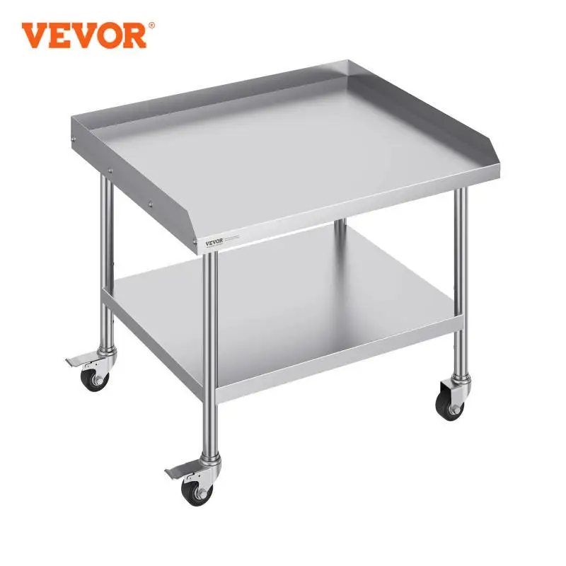 VEVOR Stainless Steel Work Table Commercial Food Prep Worktable w/ 4 Wheels Heavy Duty Prep Worktable for Restaurant Home Hotel