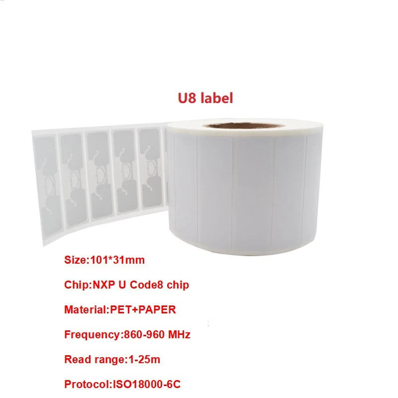 Asset EPC Class 1 Gen2 ISO18000-6C Passive Tag Label Sticker U8 Chip Disposable PET Paper UHF RFID 860-960mhz Long Range 1-25m