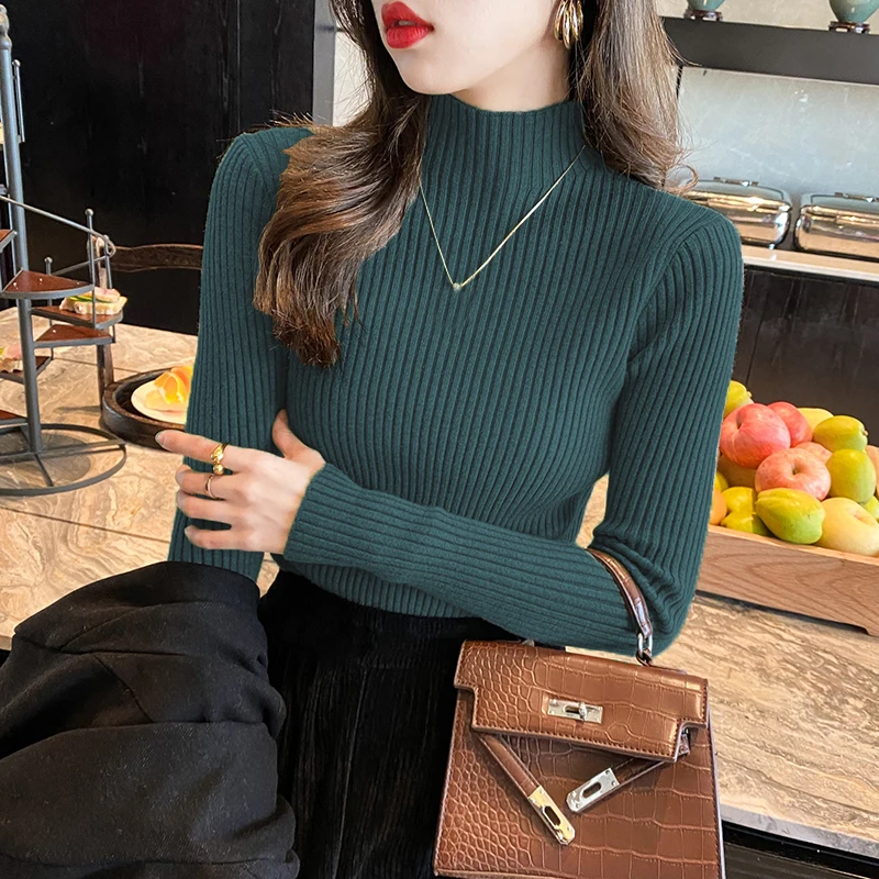 We.Fine Solid Basic Elegant Knitted Tops Women Turtlneck Sweater Long Sleeve Slim Pullover Fashion Simple Chic Casual Clothes