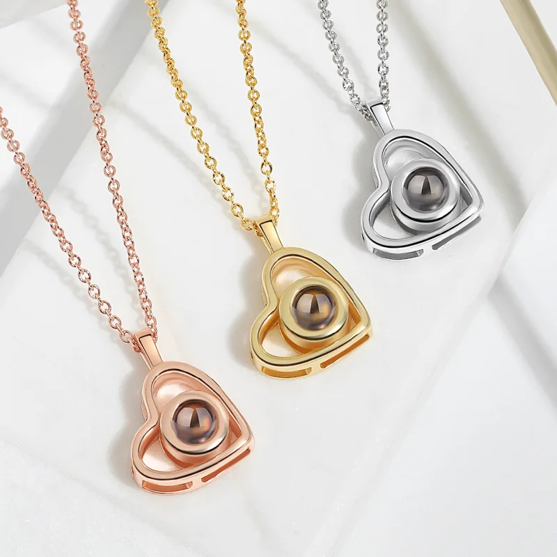 S925 Sterling Zilver Aangepaste Kleur Foto Projectie Ketting Hart Hanger Voor Moeder Vriendin Valentijn Verjaardag Romantische Geschenken