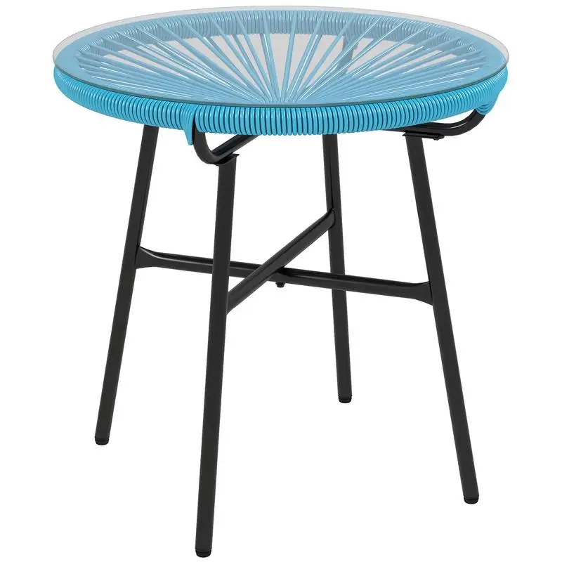 Socle de table rond pour jardin en résine aspect métal rouge et plateau en verre trempé Ø 50 x 50H cm
