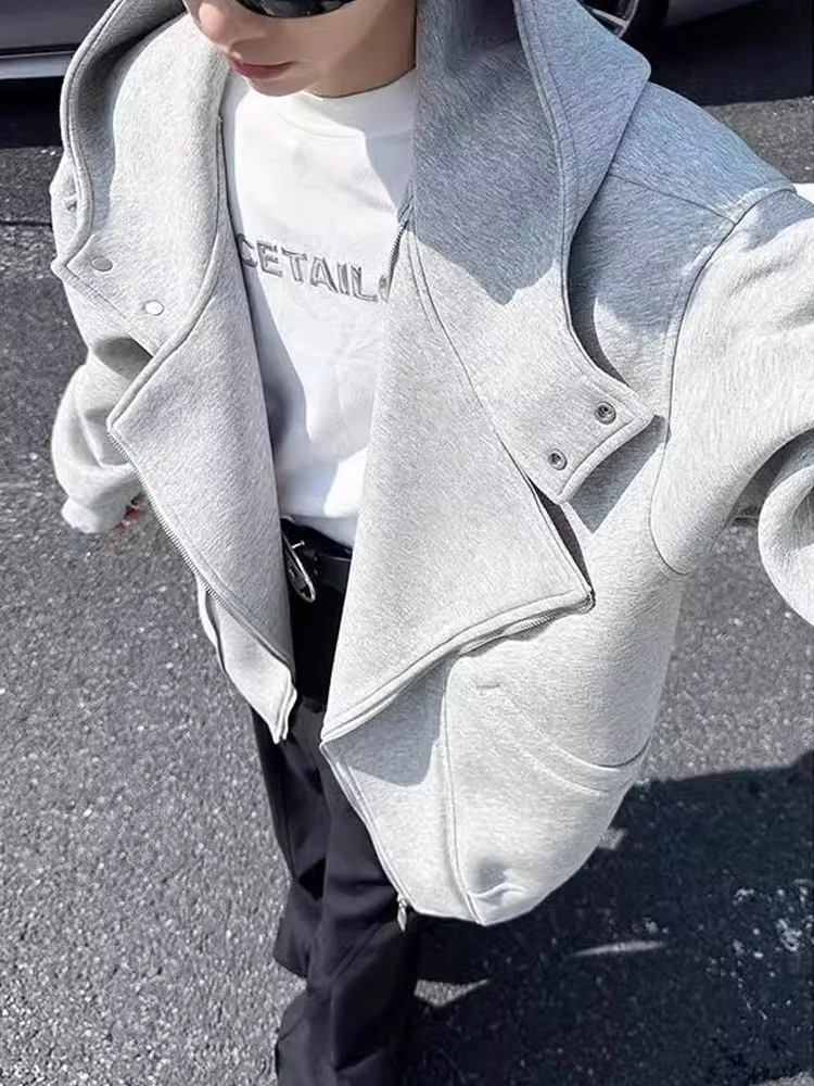 

American Lazy Sle Hoodie Jaet Men Women Warmth Double Zipper Design High Street Autumn Winter Outerwear Sweatirt Coat