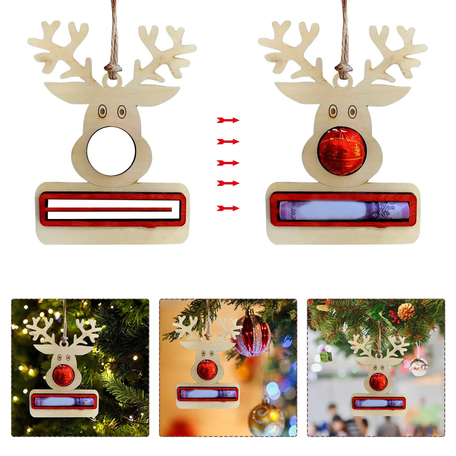 Christmas Elk Candy Money Holder Decoration Wooden Money Holder Diy Craft Cartoon Reindeer Gift Card Voucher Home Navidad Toys