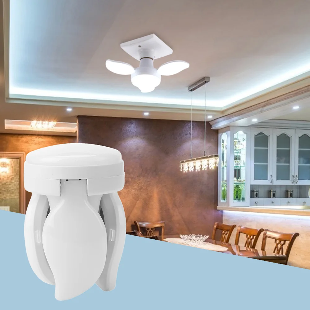 45W 50W 55W E27 LED Garage Light Foldable Fans Blade Workshop Ceiling Lights Fixture Deformable Lamp Industrial Lighting