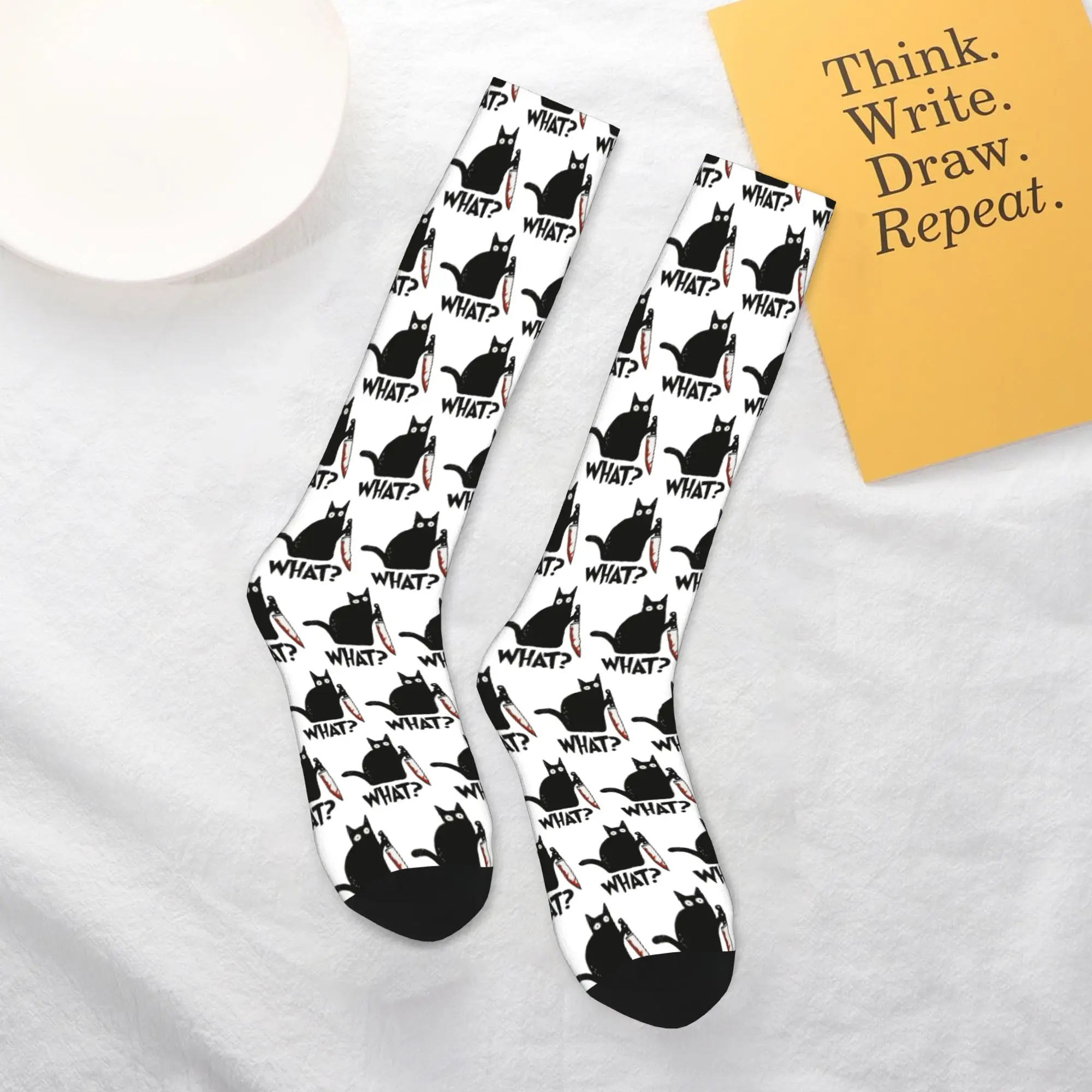 

All Seasons Crew Stockings Cat What Murderous Black Cat With Knife Носки Harajuku Модные длинные носки Аксессуары для мужчин и женщин
