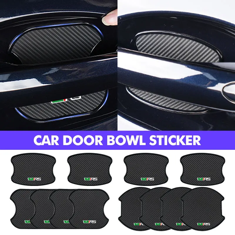 

For Skoda 4pcs Car Door Handle Sticker Carbon Fiber Scratches Resistant VRS Octavia 2 3 Kamiq MK3 Kodiaq Karoq Superb Fabia