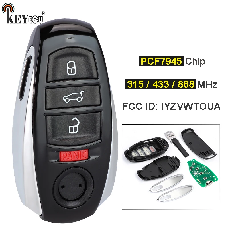 KEYECU 315MHz / 433MHz / 868MHz PC7945 Chip FCC ID: IYZVWTOUA Replacement Remote Key Fob for VW Volkswagen Touareg 2011-2018