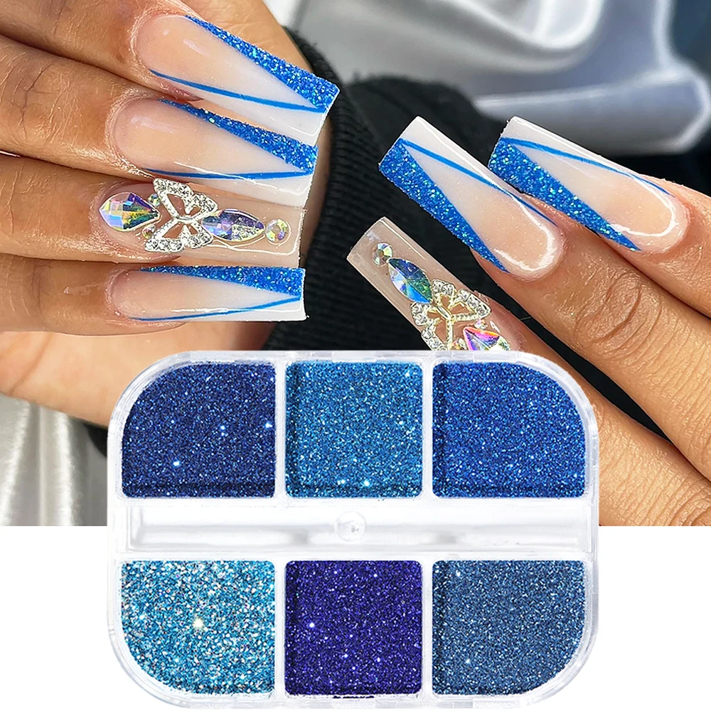 Blue Nail Glitter Powder Set Reflective Dip Powder Sequins Sugar Sand Coating Effect Shiny Pigment Manicure Materials NTLTX-113