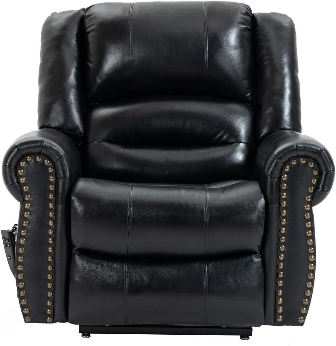 Genuine Leather Power Lift Recliner Elderly Chair,Lay Flat Lift Chairs,Remote Control with Point-Like Distribution Massage,Black