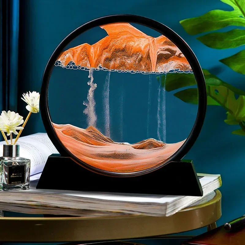 

3D Hourglass Quicksand Moving Sand Art Picture Round Glass Deep Sea Sandscape Craft Flowing Painting Office Home Christmas