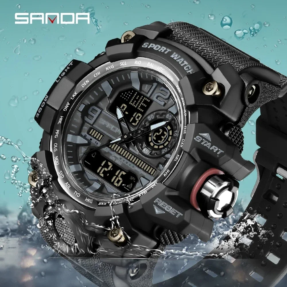 SANDA-reloj analógico de cuarzo para hombre, accesorio de pulsera resistente al agua hasta 50M con cronógrafo Digital, complemento deportivo de marca de lujo con diseño militar, nuevo, 3133