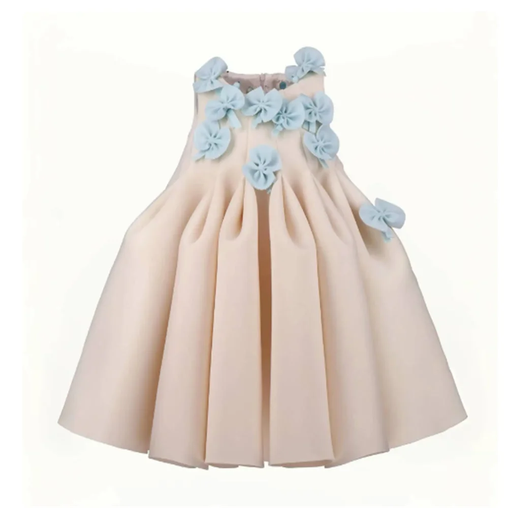 Luxury Beige Flower Girl Dress Handmade Flowers Baby Kids Princess Birthday Wedding Party Communion Ball Gown