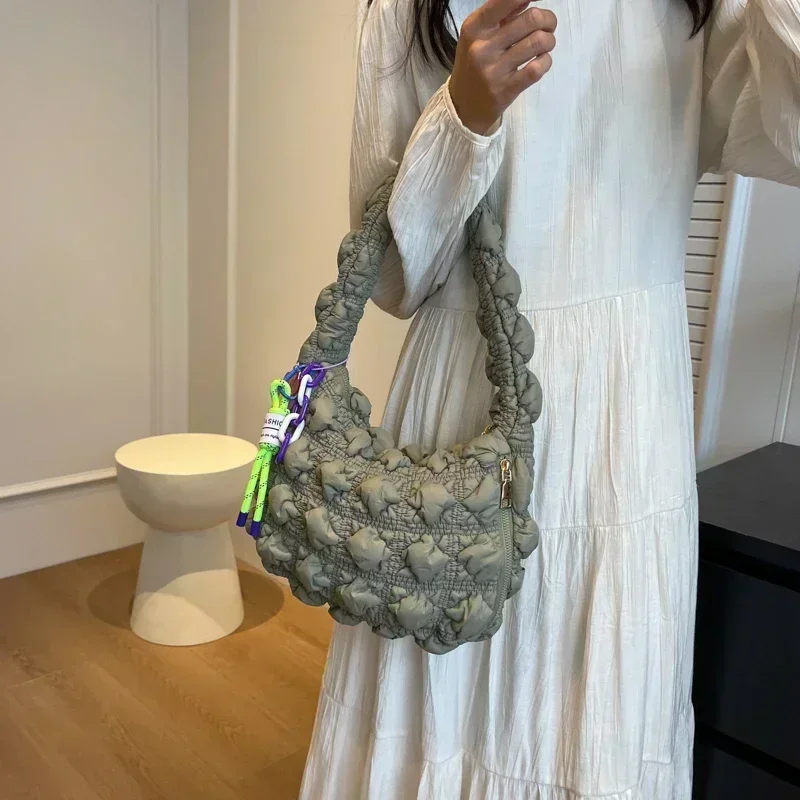 Cotton Solid Color 2024 Hot Selling Hobos Shoulder Bag Zipper Versatile Fashion Handbag Soft Simple Commuting Crossbody Bag