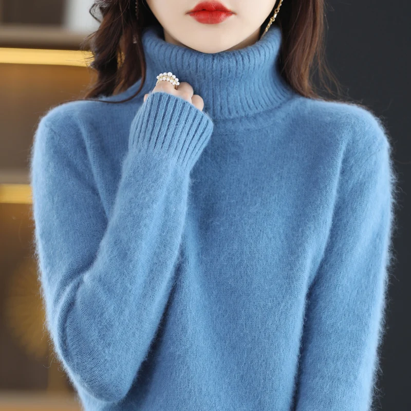 Autumn and Winter 2022 New Women\'s Sweater 100% Mink Cashmere High Neck Knitted Pullover Korean Fashion Soft Women\'s Top