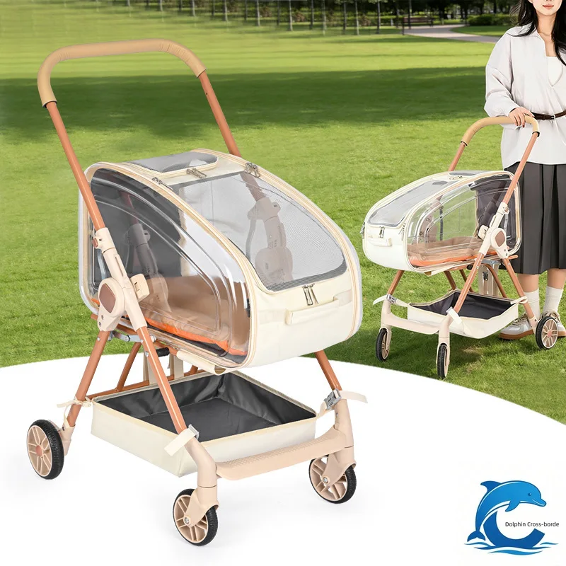 Applicable toSmall pet lightweight foldable dog walking transparent seat blue handcart