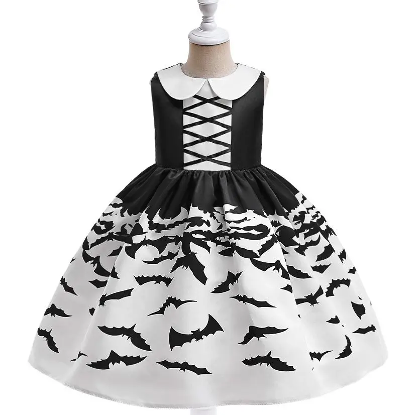 

New Halloween Children's Cosplay Costume Girl Halloween Party Fashion Dress Cartoon Printed Satin Performance Dance Costume