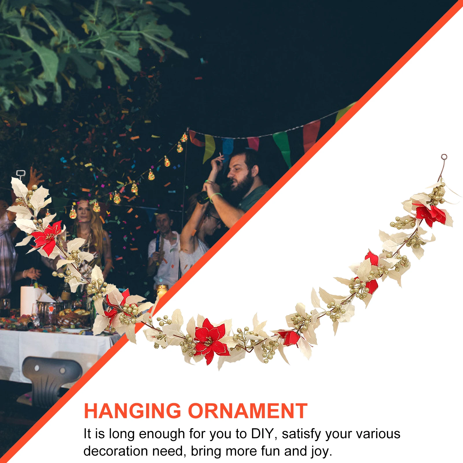 

Christmas Glittering Flowers Tree Decor Artificial Plants Silk Festive Hanging Vine Floral Decoration Bright Color Non