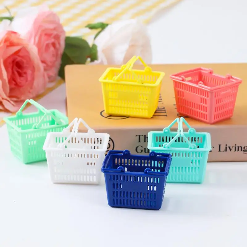 Miniature Realistic Shopping Basket Dollhouse Toy Double Handle Vegetable Basket Microscale Food Play Kitchen Toy 10pc/lot