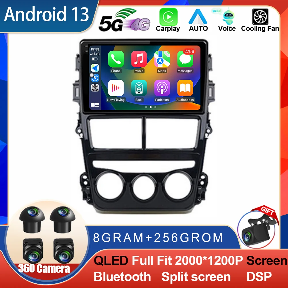 

Android 13 For Toyota Vios Yaris 2018 2019 2020 Car Radio Multimedia Player GPS Navigation Multimidia 2Din DSP Stereo 360 Camera